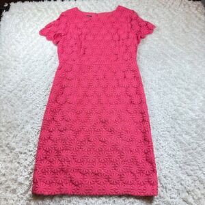 Talbots Dress Pink Floral Lace Sheath 10 Crochet Eyelet Brunch Church Office